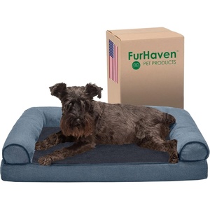 image:imageFurhaven Memory Foam Dog Bed for MediumSmall Dogs w Removable Bolsters amp Washable Cover For Dogs Up to 35 lbs  Sherpa amp Chenille Sofa  Cream MediumSherpa  Chenille Orion Blue