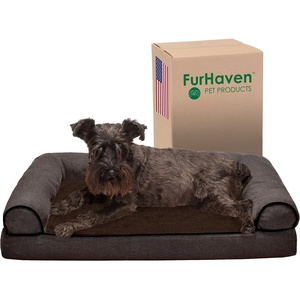 image:imageFurhaven Memory Foam Dog Bed for MediumSmall Dogs w Removable Bolsters amp Washable Cover For Dogs Up to 35 lbs  Sherpa amp Chenille Sofa  Cream MediumSherpa  Chenille Coffee