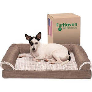 image:imageFurhaven Memory Foam Dog Bed for MediumSmall Dogs w Removable Bolsters amp Washable Cover For Dogs Up to 35 lbs  Sherpa amp Chenille Sofa  Cream MediumLuxe Faux Fur  Linen Woodsmoke