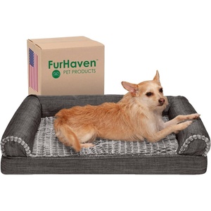 image:imageFurhaven Orthopedic Dog Bed for Large Dogs w Removable Bolsters amp Washable Cover For Dogs Up to 95 lbs  Plush amp Suede Sofa  Almondine JumboXLCharcoal