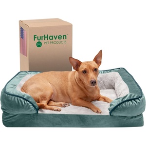 image:imageFurhaven Orthopedic Dog Bed for Large Dogs w Removable Bolsters amp Washable Cover For Dogs Up to 95 lbs  Plush amp Velvet Waves Perfect Comfort Sofa  Brownstone JumboXLCeladon Green