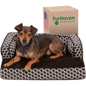 image:imageFurhaven Orthopedic Dog Bed for MediumSmall Dogs w Removable Bolsters amp Washable Cover For Dogs Up to 35 lbs  Plush amp Woven Decor Comfy Couch Sofa  Diamond Brown MediumDiamond Brown Plush  Woven Dcor