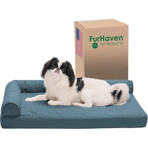 image:imageFurhaven Orthopedic Dog Bed for MediumSmall Dogs w Removable Bolsters amp Washable Cover For Dogs Up to 35 lbs  TwoTone Plush Faux Fur amp Suede L Shaped Chaise  Dark Sage MediumBluestone