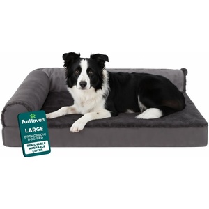 image:imageFurhaven Orthopedic Dog Bed for MediumSmall Dogs w Removable Bolsters amp Washable Cover For Dogs Up to 35 lbs  TwoTone Plush Faux Fur amp Suede L Shaped Chaise  Dark Sage MediumPlatinum Gray