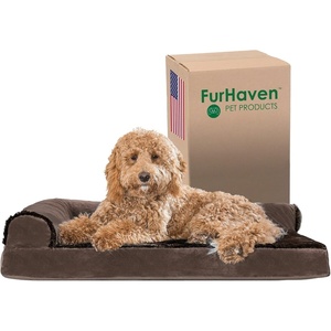 image:imageFurhaven Orthopedic Dog Bed for MediumSmall Dogs w Removable Bolsters amp Washable Cover For Dogs Up to 35 lbs  TwoTone Plush Faux Fur amp Suede L Shaped Chaise  Dark Sage MediumSable Brown