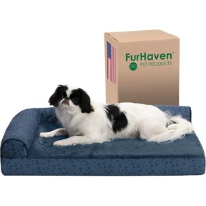 image:imageFurhaven Orthopedic Dog Bed for MediumSmall Dogs w Removable Bolsters amp Washable Cover For Dogs Up to 35 lbs  TwoTone Plush Faux Fur amp Suede L Shaped Chaise  Dark Sage MediumBlue Almonds
