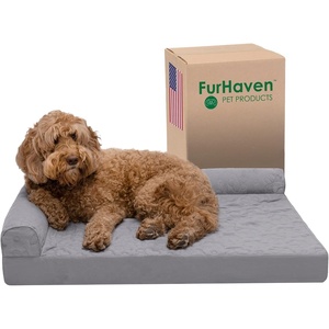 image:imageFurhaven Orthopedic Dog Bed for MediumSmall Dogs w Removable Bolsters amp Washable Cover For Dogs Up to 35 lbs  TwoTone Plush Faux Fur amp Suede L Shaped Chaise  Dark Sage MediumTitanium