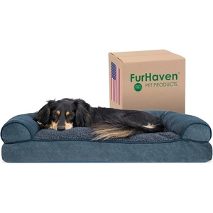 image:imageFurhaven Pillow Dog Bed for Large Dogs w Removable Bolsters amp Washable Cover  Plush amp Southwest Kilim Woven Decor Sofa  Black Medallion JumboXLChenille Orion Blue