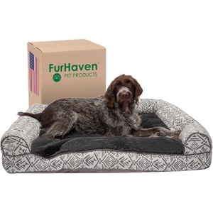 image:imageFurhaven Pillow Dog Bed for Large Dogs w Removable Bolsters amp Washable Cover  Plush amp Southwest Kilim Woven Decor Sofa  Black Medallion JumboXLPlush  Southwest Kilim Decor Boulder Gray