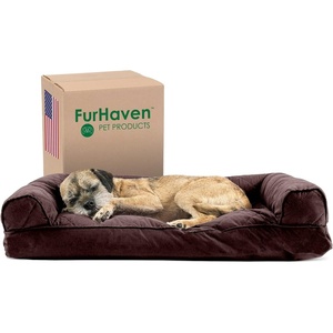 image:imageFurhaven Pillow Dog Bed for Large Dogs w Removable Bolsters amp Washable Cover  Plush amp Southwest Kilim Woven Decor Sofa  Black Medallion JumboXLQuilted Coffee
