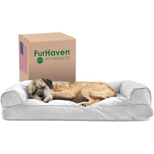 image:imageFurhaven Pillow Dog Bed for Large Dogs w Removable Bolsters amp Washable Cover  Plush amp Southwest Kilim Woven Decor Sofa  Black Medallion JumboXLQuilted Silver Gray