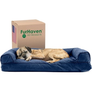 image:imageFurhaven Pillow Dog Bed for Large Dogs w Removable Bolsters amp Washable Cover  Plush amp Southwest Kilim Woven Decor Sofa  Black Medallion JumboXLQuilted Navy