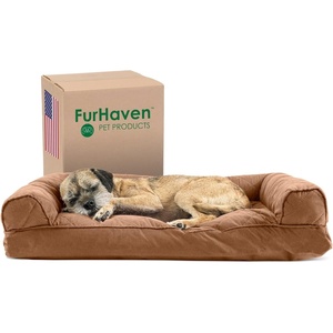 image:imageFurhaven Pillow Dog Bed for Large Dogs w Removable Bolsters amp Washable Cover  Plush amp Southwest Kilim Woven Decor Sofa  Black Medallion JumboXLQuilted Toasted Brown