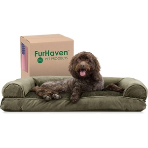 image:imageFurhaven Pillow Dog Bed for Large Dogs w Removable Bolsters amp Washable Cover  Plush amp Southwest Kilim Woven Decor Sofa  Black Medallion JumboXLSofa  Faux Fur  Velvet Dark Sage