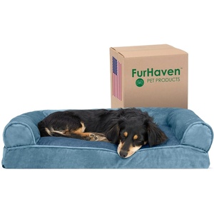 image:imageFurhaven Pillow Dog Bed for Large Dogs w Removable Bolsters amp Washable Cover  Plush amp Southwest Kilim Woven Decor Sofa  Black Medallion JumboXLSofa  Faux Fur  Velvet Harbor Blue