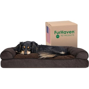 image:imageFurhaven Pillow Dog Bed for Large Dogs w Removable Bolsters amp Washable Cover  Plush amp Southwest Kilim Woven Decor Sofa  Black Medallion JumboXLSofa  Sherpa  Chenille Coffee