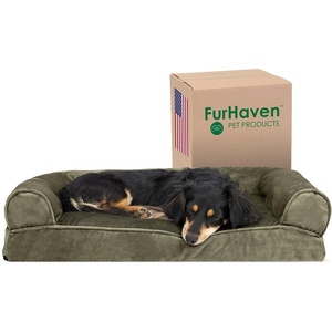 image:imageFurhaven Pillow Dog Bed for Large Dogs w Removable Bolsters amp Washable Cover  Plush amp Southwest Kilim Woven Decor Sofa  Black Medallion JumboXLVelvet Dark Sage
