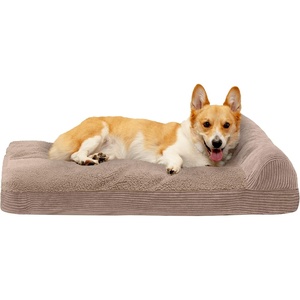 image:imageFurhaven Pillow Dog Bed for Large Dogs w Removable Bolsters amp Washable Cover  Plush amp Velvet L Shaped Chaise  Deep Sapphire JumboXLCorduroy Sandstone