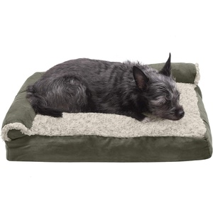 image:imageFurhaven Pillow Dog Bed for Large Dogs w Removable Bolsters amp Washable Cover  Plush amp Velvet L Shaped Chaise  Deep Sapphire JumboXLTwoTone Dark Sage