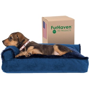 image:imageFurhaven Pillow Dog Bed for Large Dogs w Removable Bolsters amp Washable Cover  Plush amp Velvet L Shaped Chaise  Deep Sapphire JumboXLVelvet Deep Sapphire