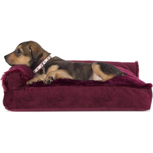 image:imageFurhaven Pillow Dog Bed for Large Dogs w Removable Bolsters amp Washable Cover  Plush amp Velvet L Shaped Chaise  Deep Sapphire JumboXLVelvet Merlot Red