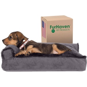 image:imageFurhaven Pillow Dog Bed for Large Dogs w Removable Bolsters amp Washable Cover  Plush amp Velvet L Shaped Chaise  Deep Sapphire JumboXLVelvet Platinum Gray