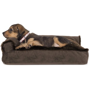 image:imageFurhaven Pillow Dog Bed for Large Dogs w Removable Bolsters amp Washable Cover  Plush amp Velvet L Shaped Chaise  Deep Sapphire JumboXLVelvet Sable Brown