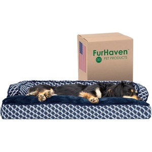 image:imageFurhaven Pillow Dog Bed for Large Dogs w Removable Bolsters amp Washable Cover  Plush amp Woven Decor Comfy Couch Sofa  Diamond Blue JumboXLComfy Couch  Plush  Decor Diamond Blue