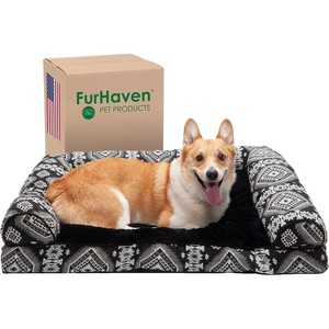 image:imageFurhaven Pillow Dog Bed for Large Dogs w Removable Bolsters amp Washable Cover  Plush amp Woven Decor Comfy Couch Sofa  Diamond Blue JumboXLPlush  Southwest Kilim Decor Black Medallion