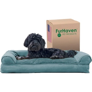 image:imageFurhaven Pillow Dog Bed for Large Dogs w Removable Bolsters amp Washable Cover  Plush amp Woven Decor Comfy Couch Sofa  Diamond Blue JumboXLPlush  Suede Deep Pool