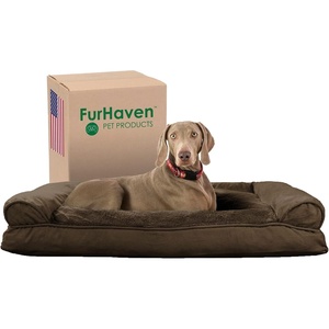 image:imageFurhaven Pillow Dog Bed for Large Dogs w Removable Bolsters amp Washable Cover  Plush amp Woven Decor Comfy Couch Sofa  Diamond Blue JumboXLPlush  Suede Espresso
