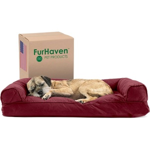 image:imageFurhaven Pillow Dog Bed for Large Dogs w Removable Bolsters amp Washable Cover  Plush amp Woven Decor Comfy Couch Sofa  Diamond Blue JumboXLQuilted Wine Red