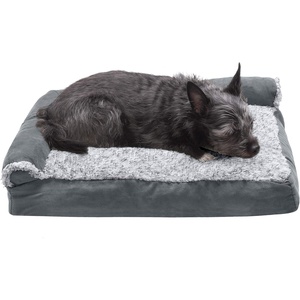 image:imageFurhaven Pillow Dog Bed for Large Dogs w Removable Bolsters amp Washable Cover  TwoTone Plush Faux Fur amp Suede L Shaped Chaise  Dark Sage JumboXLStone Gray