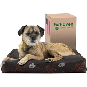 image:imageFurhaven Pillow Dog Bed for Large Dogs w Removable Washable Cover  Ultra Plush Faux Fur amp Suede Mattress  Cream JumboXLGarden Bark Brown