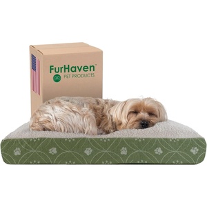 image:imageFurhaven Pillow Dog Bed for Large Dogs w Removable Washable Cover  Ultra Plush Faux Fur amp Suede Mattress  Cream JumboXLPaw Print Jade Green