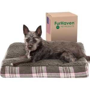 image:imageFurhaven Pillow Dog Bed for Large Dogs w Removable Washable Cover  Ultra Plush Faux Fur amp Suede Mattress  Cream JumboXLPlaid Java Brown