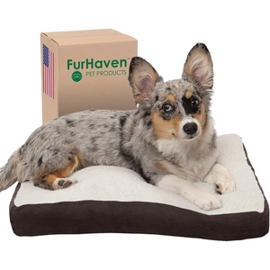 image:imageFurhaven Pillow Dog Bed for Large Dogs w Removable Washable Cover  Ultra Plush Faux Fur amp Suede Mattress  Cream JumboXLSherpa  Suede Espresso
