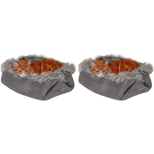image:imageFurhaven SelfWarming Cat Bed for Indoor Cats 4Bedsin1 amp Washable  Plush Long Faux Fur Convertible Cuddler  Gray SmallSmall Pack of 2