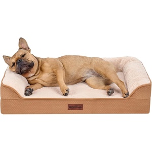 image:imageFurhaven Jumbo Plus 53x40 Orthopedic Dog Bed  CertiPURUS Foam Sofa Pet Bed Embossed Velvet Removable Washable Cover ClayCognac