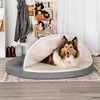 image:imageFurhaven 26 Round Cooling Gel Dog Bed for MediumSmall Dogs w Removable Washable Cover For Dogs Up to 30 lbs  Sherpa amp Suede Snuggery  Gray 26inchFaux Lambswool  Suede Gray