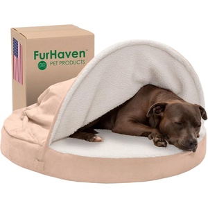 image:imageFurhaven 26 Round Cooling Gel Dog Bed for MediumSmall Dogs w Removable Washable Cover For Dogs Up to 30 lbs  Sherpa amp Suede Snuggery  Gray 26inchFaux Lambswool  Suede Cream