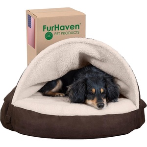 image:imageFurhaven 26 Round Cooling Gel Dog Bed for MediumSmall Dogs w Removable Washable Cover For Dogs Up to 30 lbs  Sherpa amp Suede Snuggery  Gray 26inchFaux Lambswool  Suede Espresso