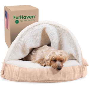 image:imageFurhaven 26 Round Memory Foam Dog Bed for MediumSmall Dogs w Removable Washable Cover For Dogs Up to 30 lbs  Sherpa amp Suede Snuggery  Gray 26inchFaux Lambswool  Suede Cream