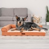 image:imageFurhaven Jumbo Plus 53x40 Cooling Gel Dog Bed  Plush amp Grid Cord LShaped Chaise Lounge Pet Bed Removable Washable Cover MinkCopper