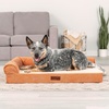 image:imageFurhaven Jumbo Plus 53x40 Cooling Gel Dog Bed  Plush amp Grid Cord LShaped Chaise Lounge Pet Bed Removable Washable Cover MinkCopper