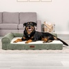 image:imageFurhaven Jumbo Plus 53x40 Cooling Gel Dog Bed  Plush amp Grid Cord LShaped Chaise Lounge Pet Bed Removable Washable Cover MinkOlive