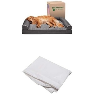 image:imageFurhaven Dog Bed Sofa Linen Sofa  Charcoal JumboXL WSame Size Waterproof Liner