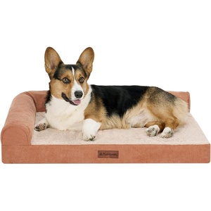 image:imageFurhaven Jumbo Plus 53x40 Cooling Gel Dog Bed  Plush amp Grid Cord LShaped Chaise Lounge Pet Bed Removable Washable Cover MinkCopper