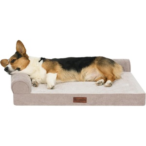 image:imageFurhaven Jumbo Plus 53x40 Cooling Gel Dog Bed  Plush amp Grid Cord LShaped Chaise Lounge Pet Bed Removable Washable Cover MinkMink